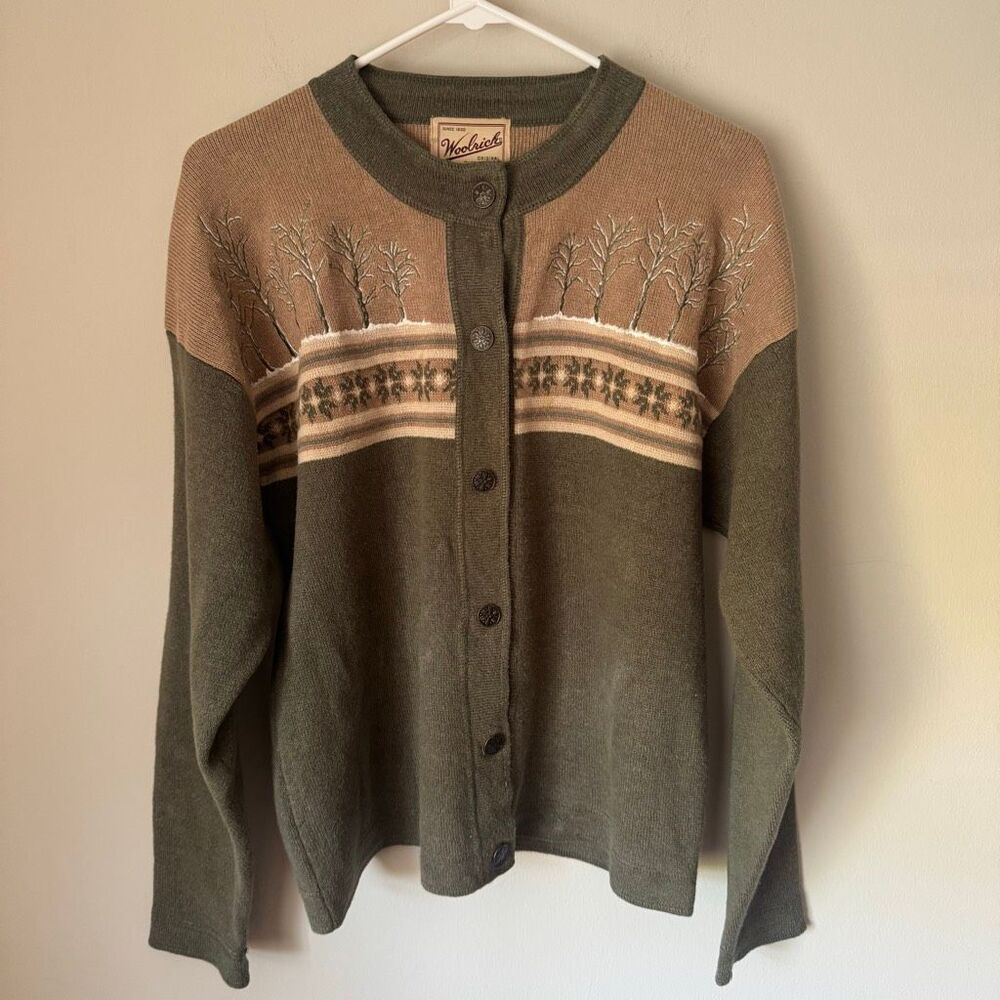 Vintage Woolrich Woodland Cardigan Cabin Core Cottagecore Ramie Knit Size M